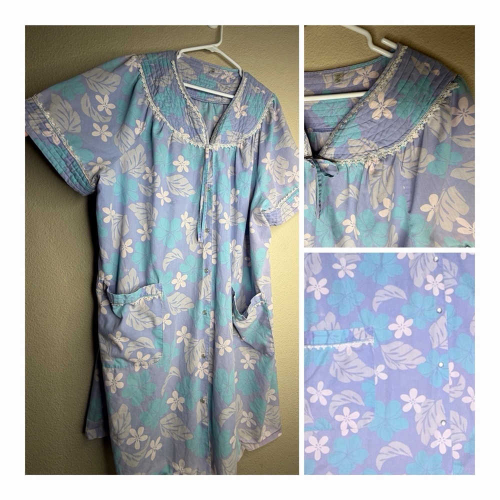 Vintage Kmart PINK Housecoat Duster Dress 3X Plus Floral Snap Front Grannycore